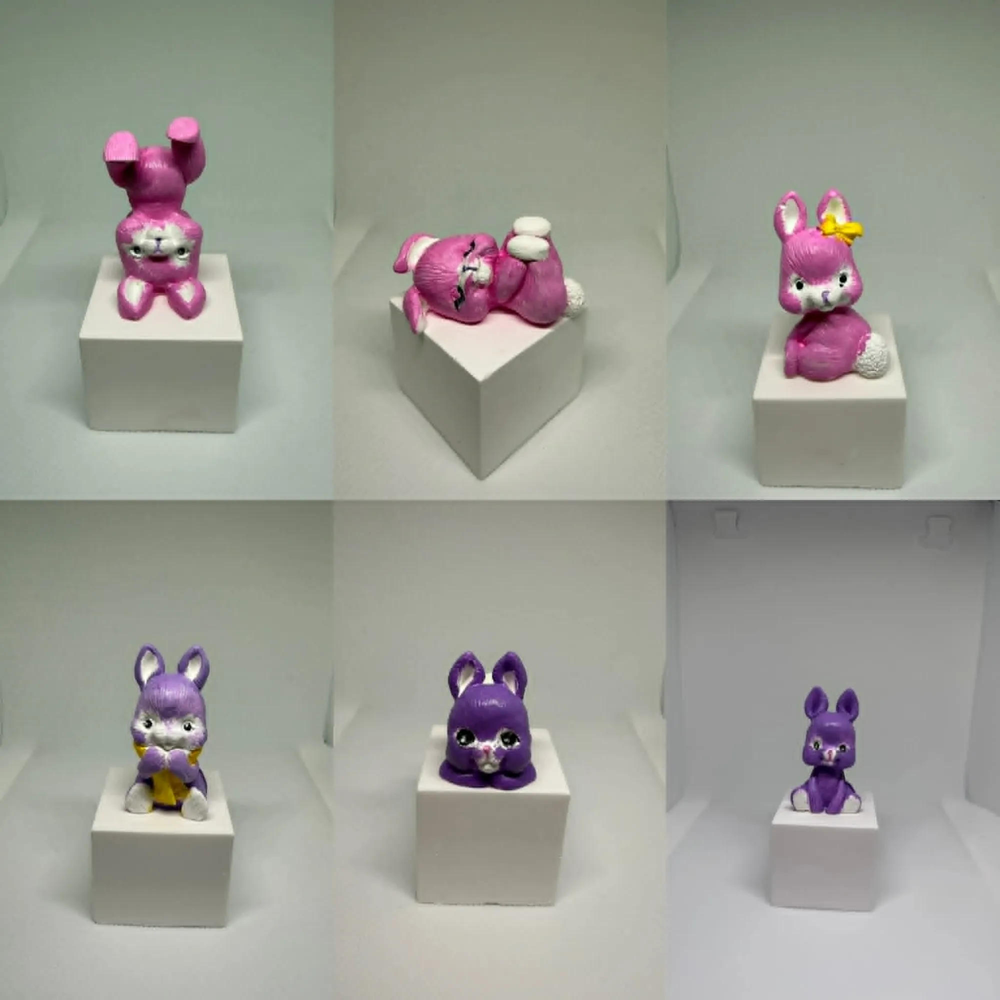 Hand-Painted Bunny Cube Figurines (Set of 6)